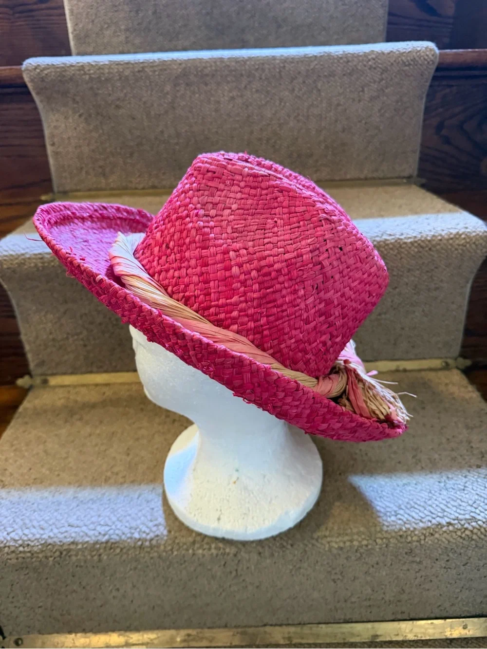 Betmar Women's Pink Straw Cowboy Style Sun Hat